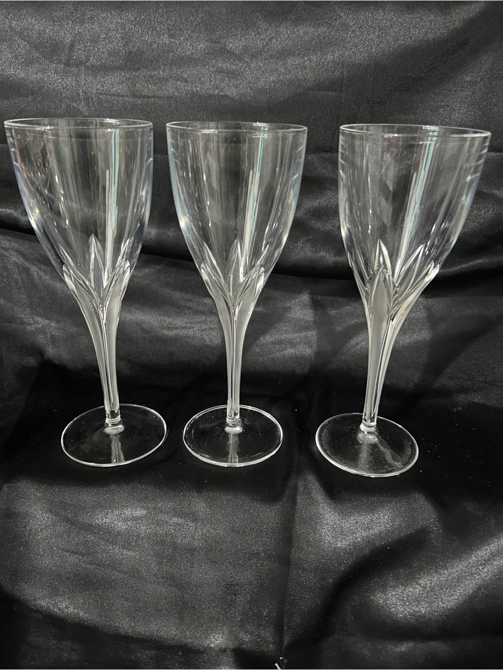 VTG Cristal D'Arques Durand Pistil Crystal Wine Glasses Goblets Set of 3 France